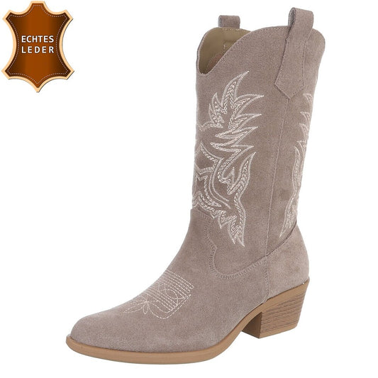 Chaussures femme bottes western coachella en daim veritable taupe