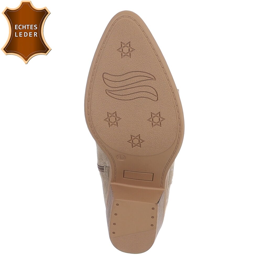 Chaussures femme bottes western coachella en daim veritable taupe