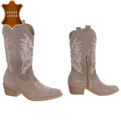 Chaussures femme bottes western coachella en daim veritable taupe