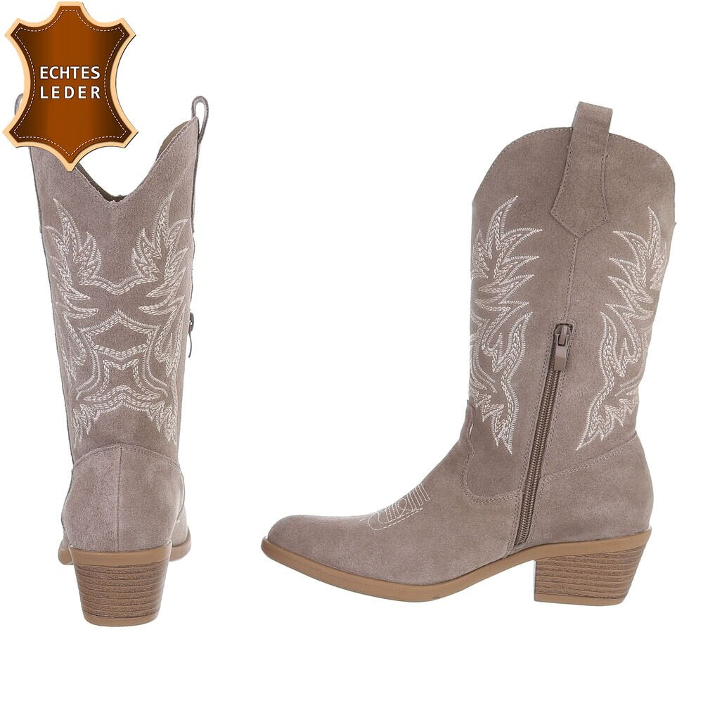 Chaussures femme bottes western coachella en daim veritable taupe