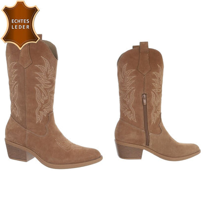 Chaussures femme bottes western coachella en daim veritable camel