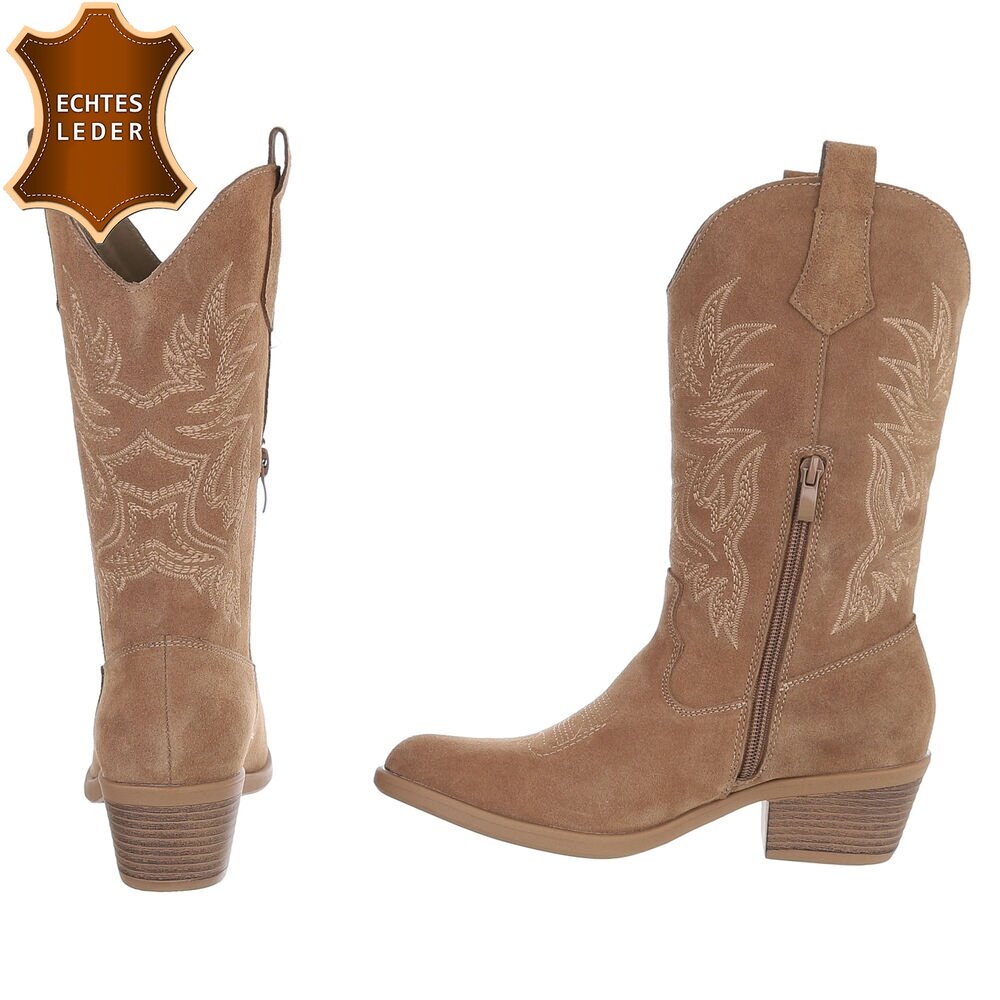 Chaussures femme bottes western coachella en daim veritable camel