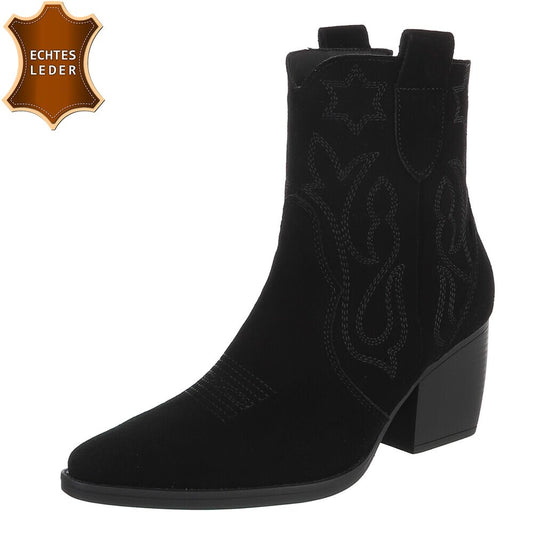 Chaussures femme bottes western coachella en daim veritable talon noir