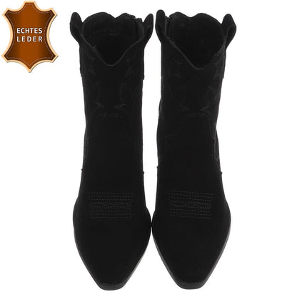 Chaussures femme bottes western coachella en daim veritable talon noir