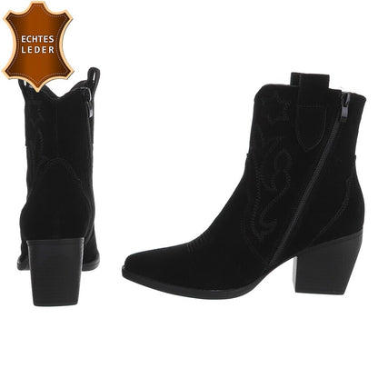 Chaussures femme bottes western coachella en daim veritable talon noir