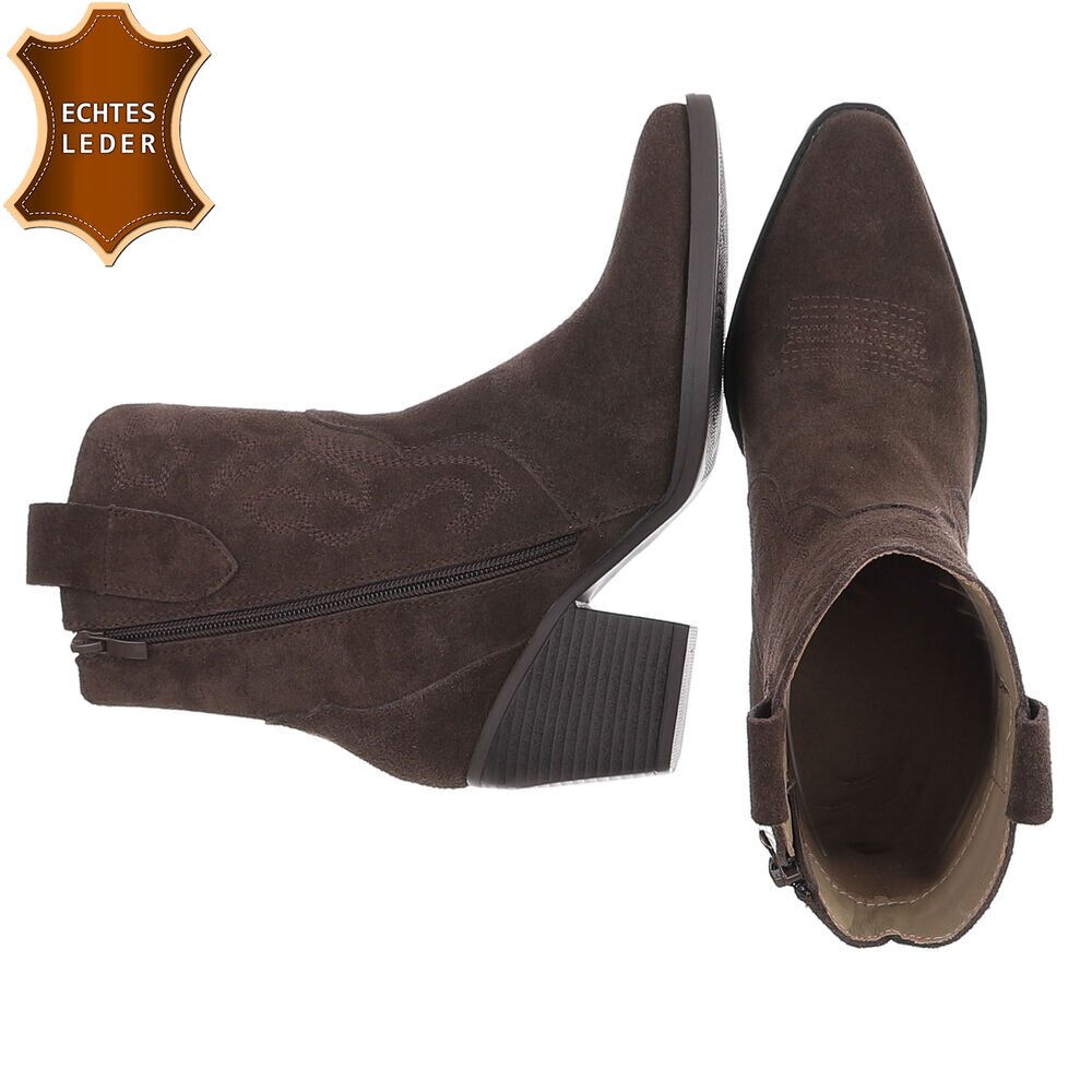 Chaussures femme bottes western coachella en daim veritable talon marron