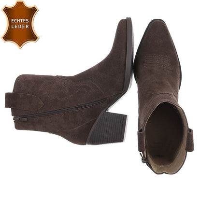 Chaussures femme bottes western coachella en daim veritable talon marron