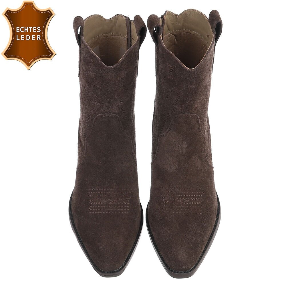 Chaussures femme bottes western coachella en daim veritable talon marron