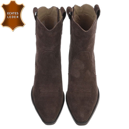 Chaussures femme bottes western coachella en daim veritable talon marron