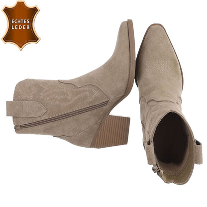 Chaussures femme bottes western coachella en daim veritable talon beige