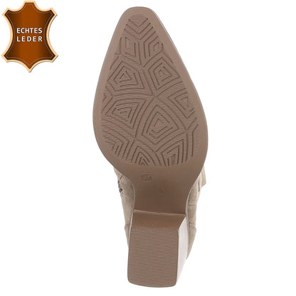 Chaussures femme bottes western coachella en daim veritable talon beige