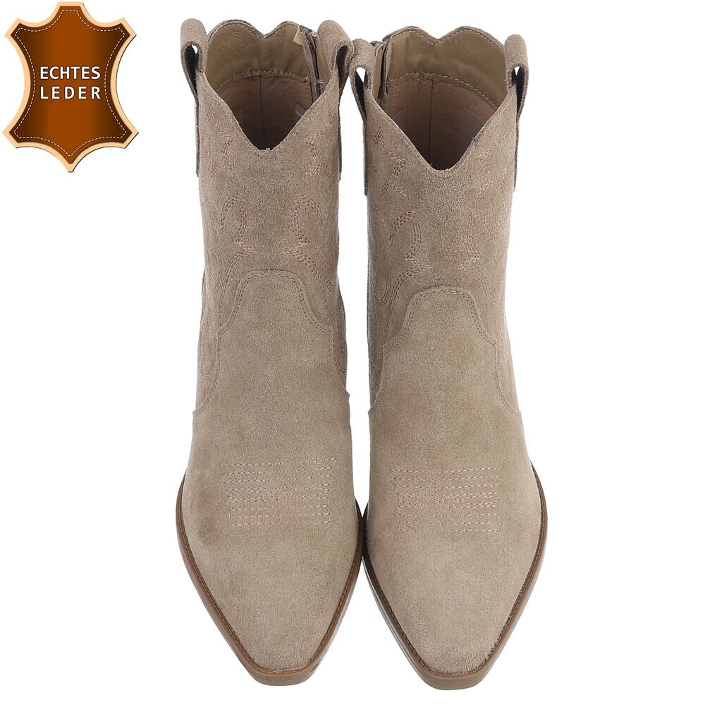 Chaussures femme bottes western coachella en daim veritable talon beige