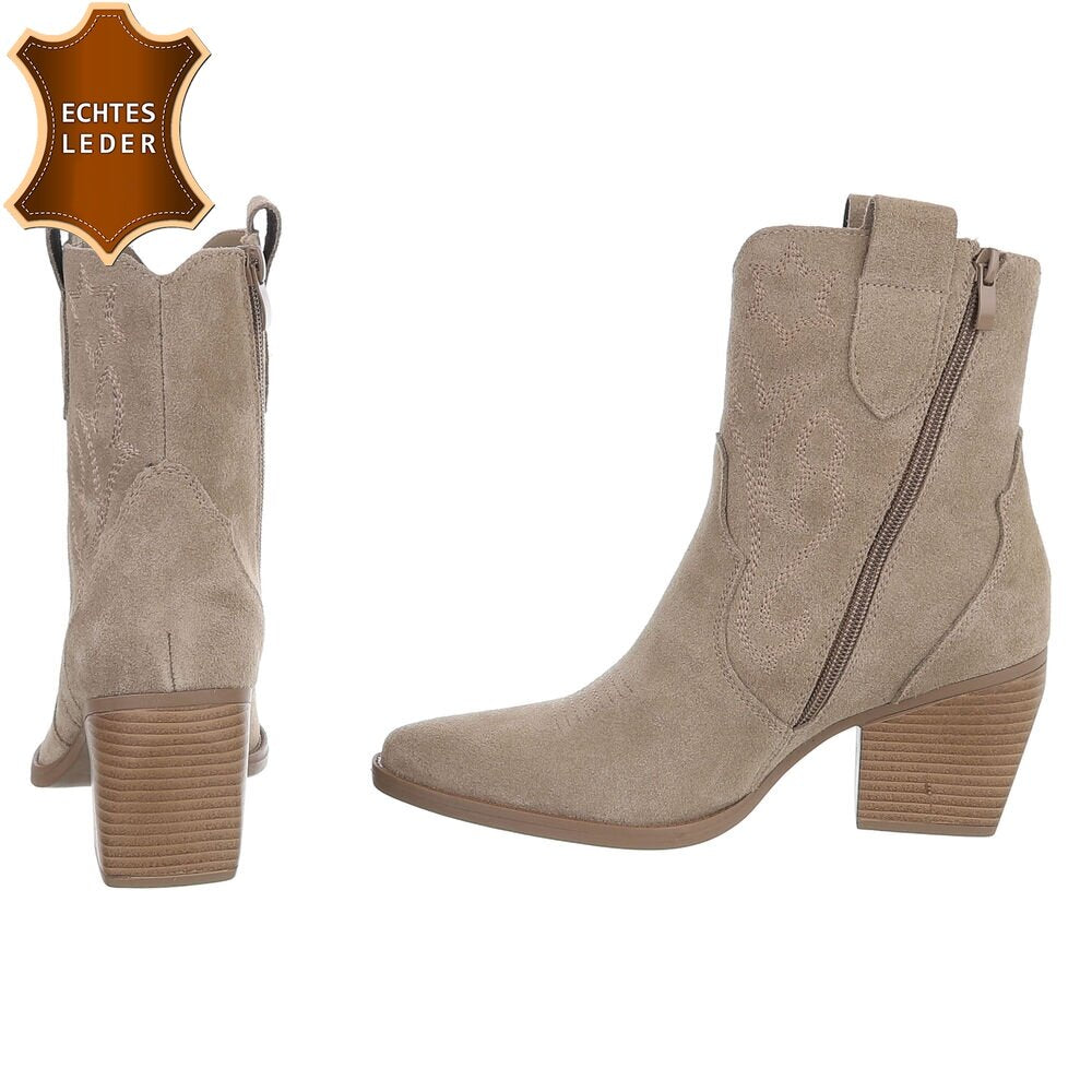 Chaussures femme bottes western coachella en daim veritable talon beige