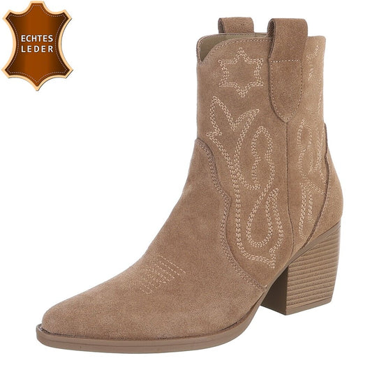 Chaussures femme bottes western coachella en daim veritable talon camel