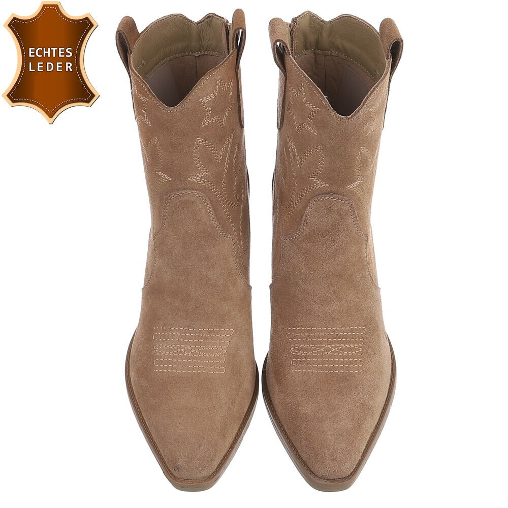 Chaussures femme bottes western coachella en daim veritable talon camel